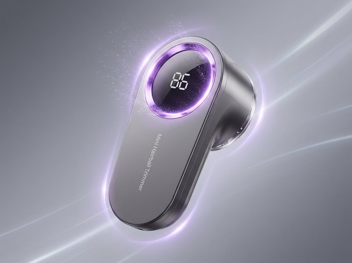 Quitapelusas eléctrico Kasa Nova flotando con luz LED violeta