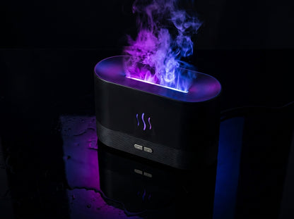 Difusor aromático Kasa Nova en negro con efecto llama violeta, vista alternativa