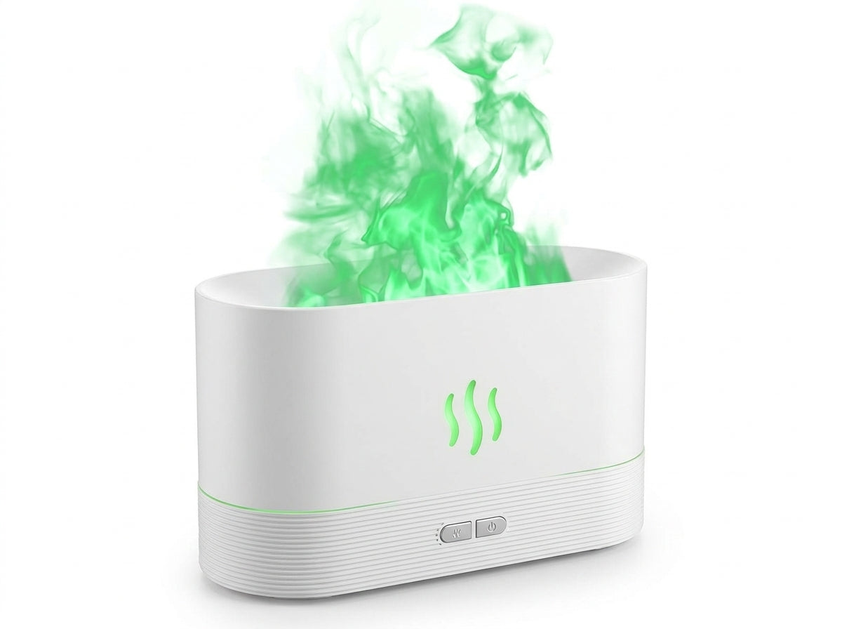 Difusor aromático Kasa Nova en blanco con efecto llama de colores