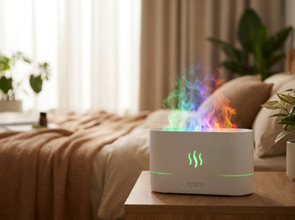 Difusor aromático Kasa Nova en blanco sobre mesilla de noche