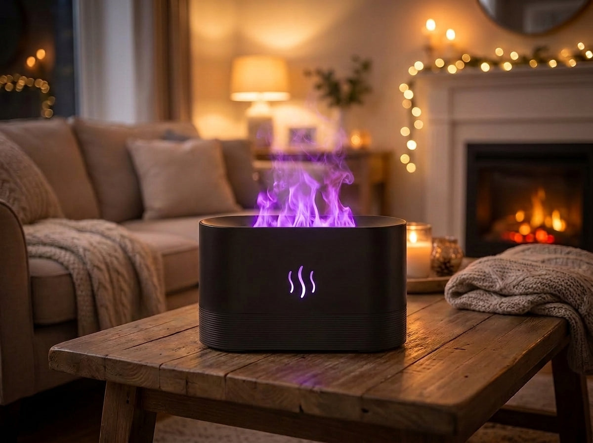 Difusor aromático Kasa Nova en negro en un salón acogedor